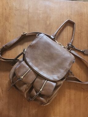 Sole Society Emery Tan Faux Leather Backpack with Gold Hardware